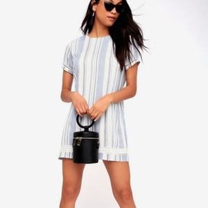 Lulus Ardell Blue & White Striped Embroidered Shift Dress
